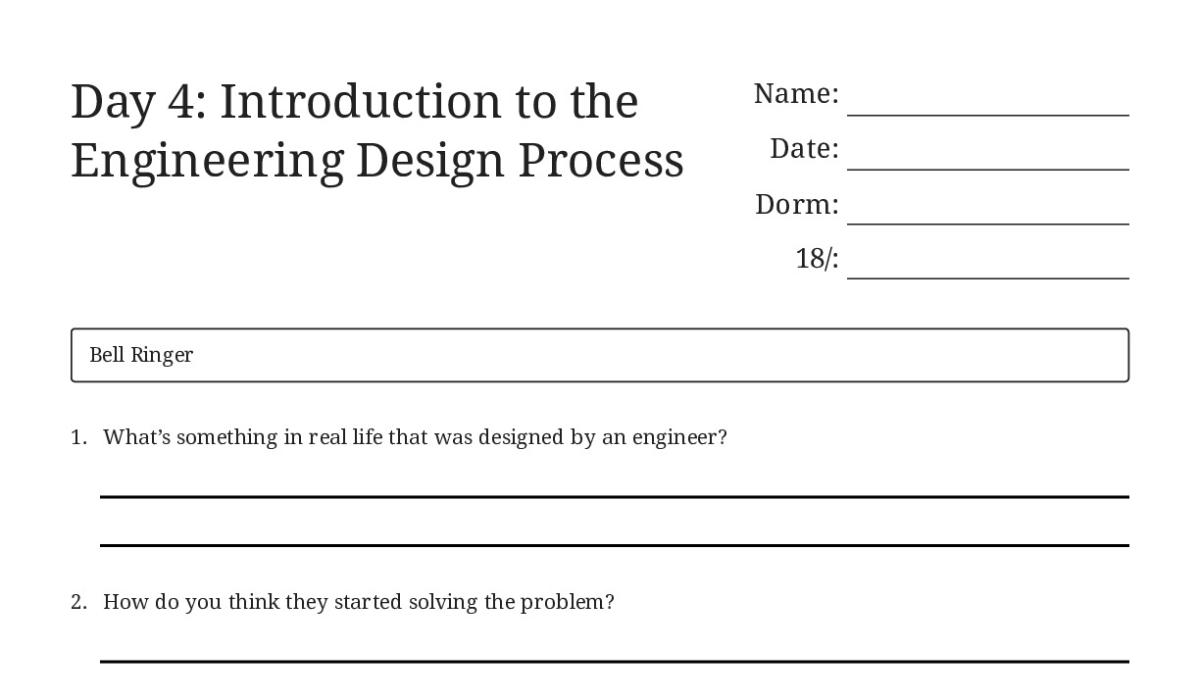Day 4: Introduction to the Engineering Design Process - My Worksheet ...