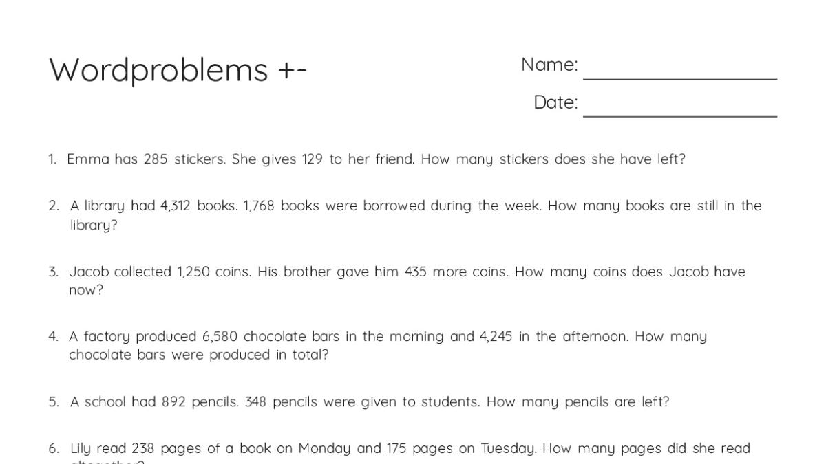 Wordproblems +- - My Worksheet Maker: Create Your Own Worksheets