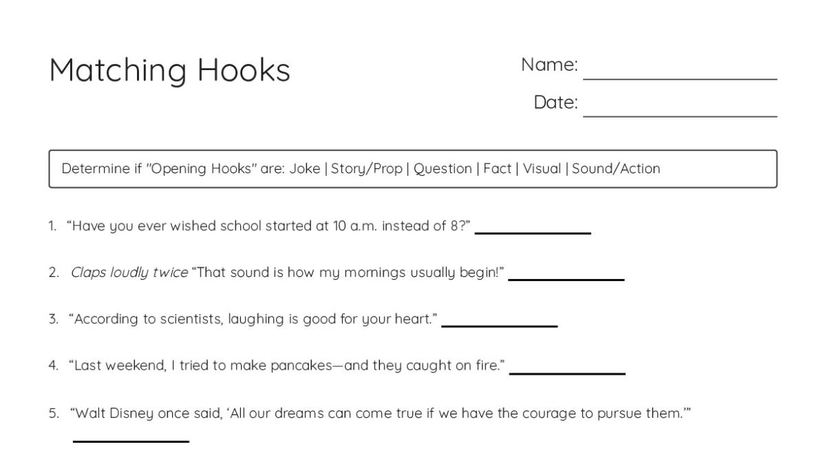 Hook Worksheet.pdf Matching Hooks - My Worksheet Maker: Create Your Own Worksheets
