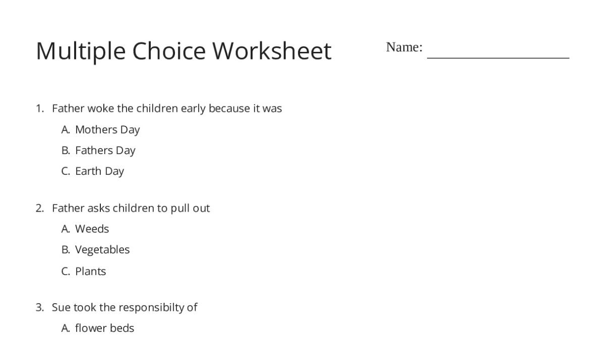 Multiple Choice Worksheet - My Worksheet Maker: Create Your Own Worksheets