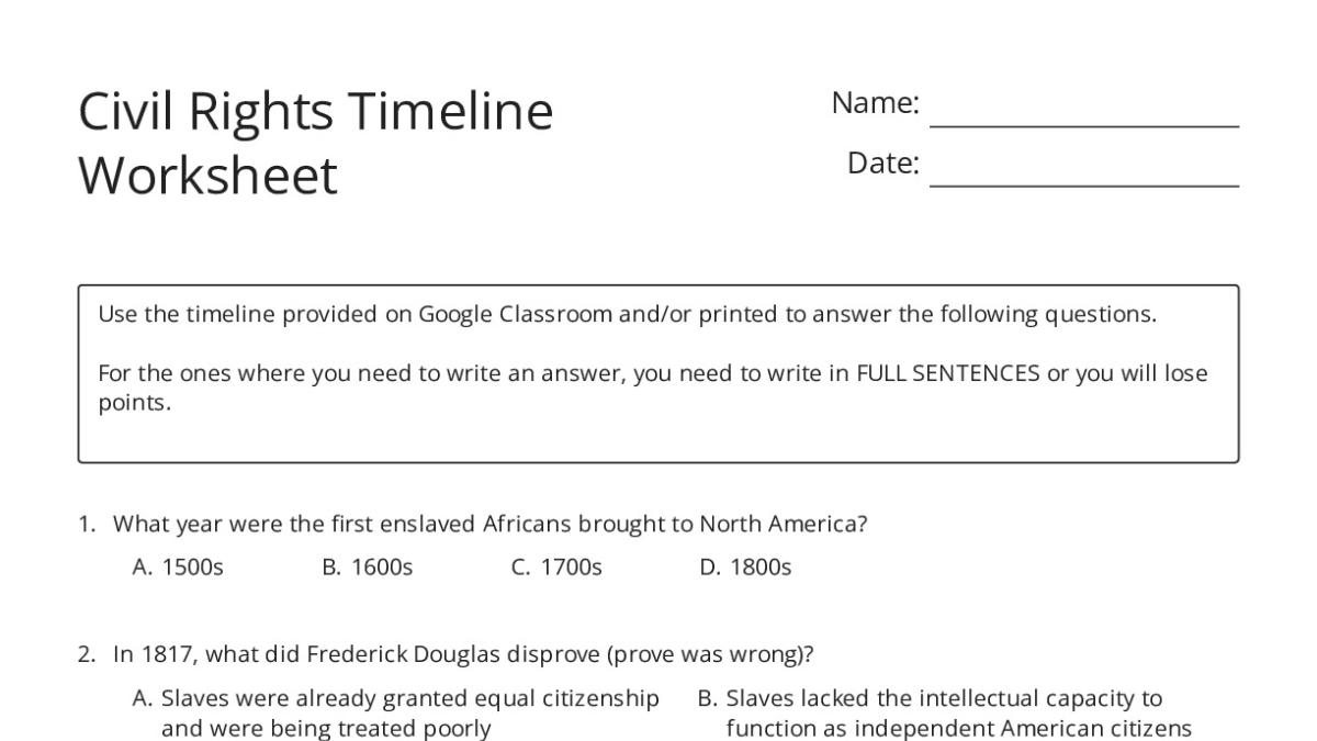 Civil Rights Timeline Worksheet - My Worksheet Maker: Create Your Own ...