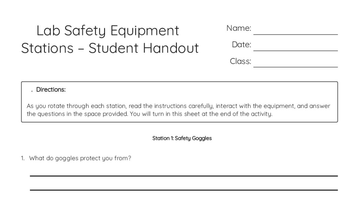 🧪 Lab Safety Equipment Stations – Student Handout - My Worksheet Maker ...