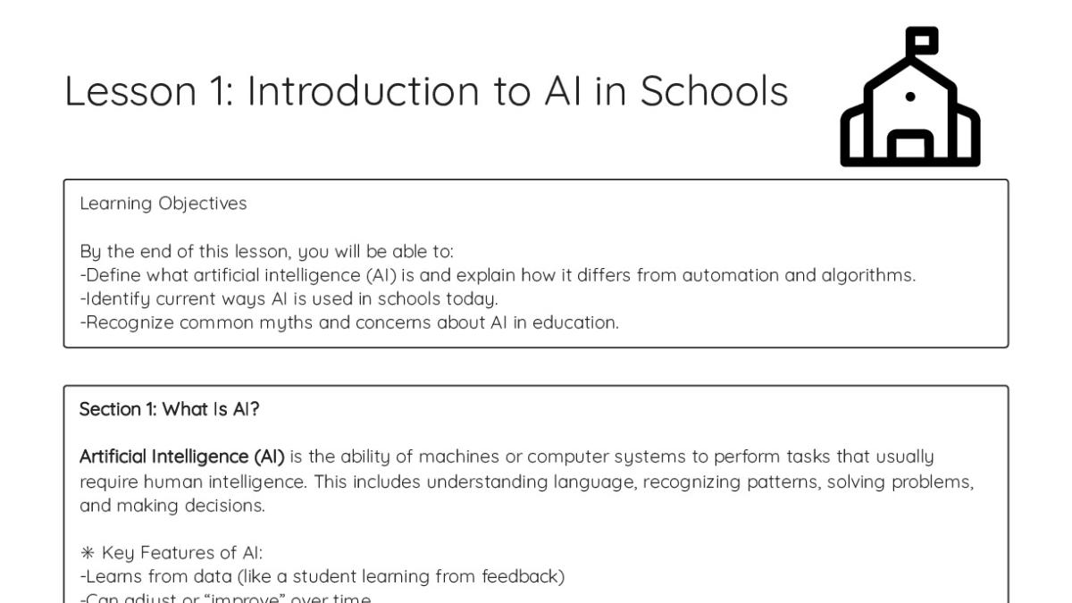 Lesson 1: Introduction to AI in Schools - My Worksheet Maker: Create ...