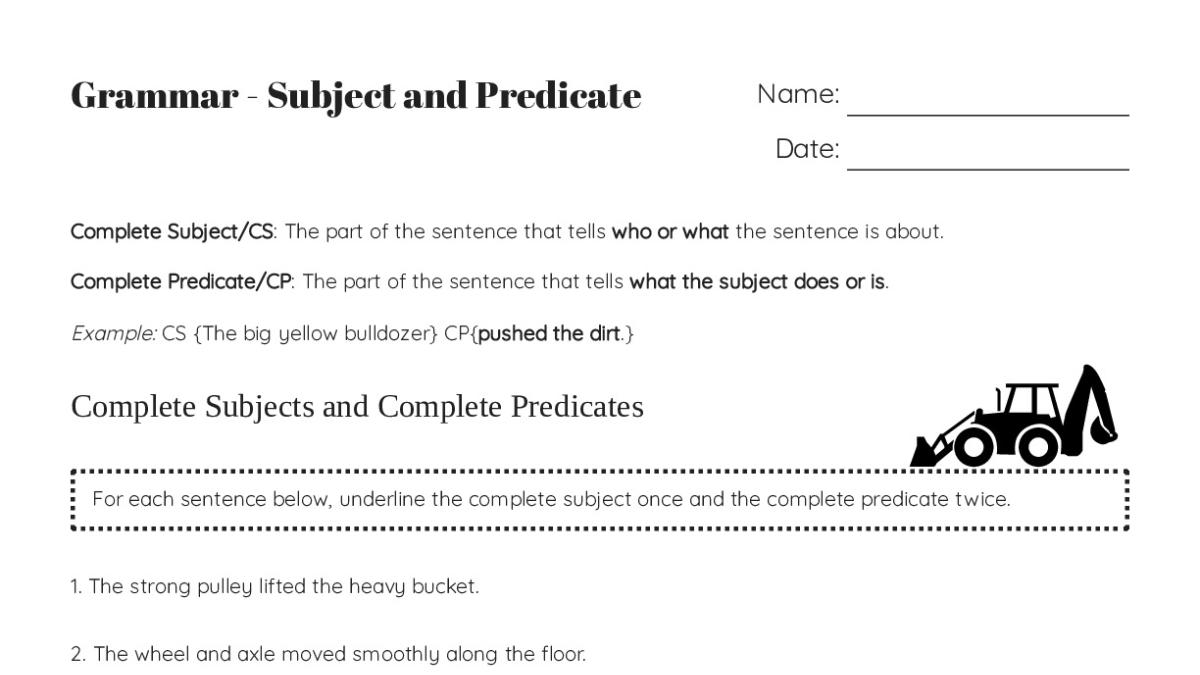 Grammar - Subject and Predicate - My Worksheet Maker: Create Your Own ...