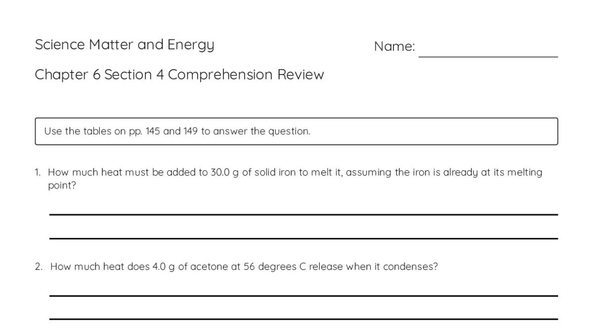 Science Matter and Energy Chapter 6 Section 4 Comprehension Review - My ...