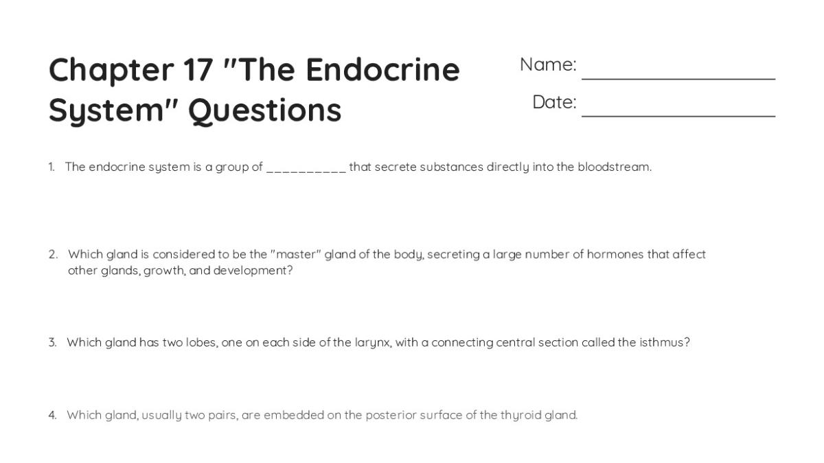 Chapter 17 "The Endocrine System" Questions - My Worksheet Maker ...