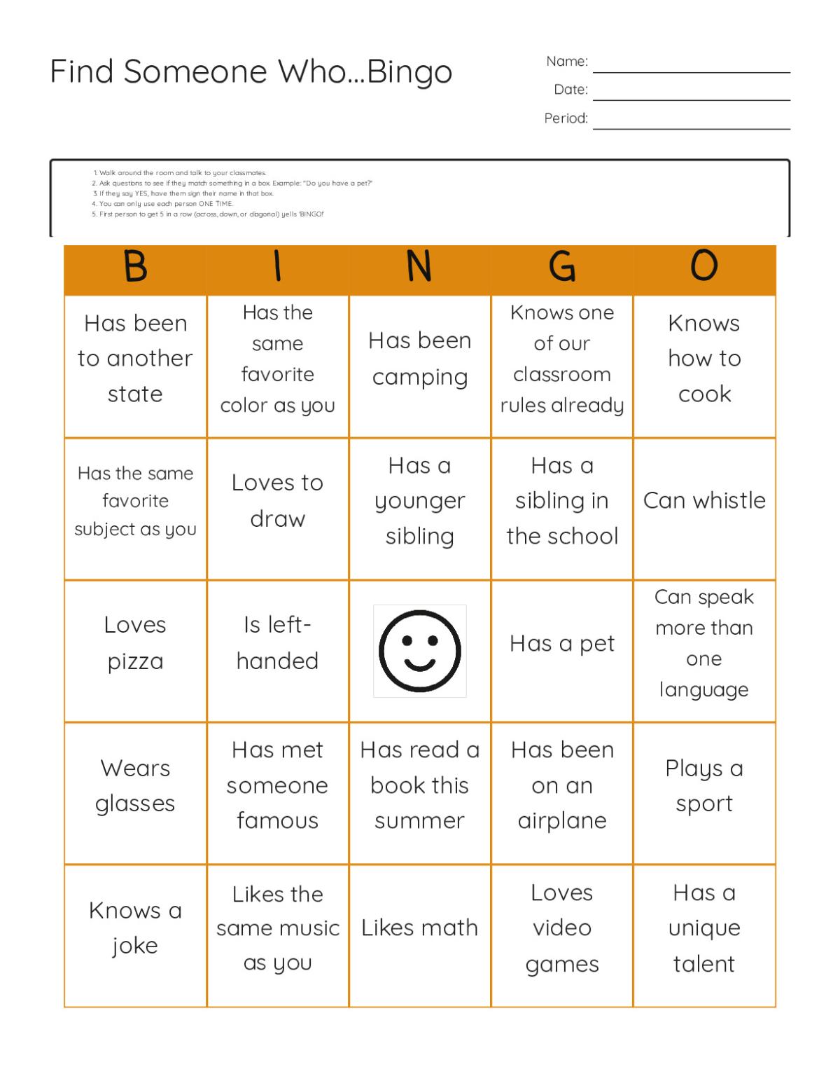 Find Someone Who bingo cards with prompts about pets, talents, interests, and classroom experiences.