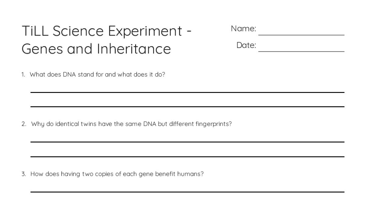 Til Science TiLL Science Experiment - Genes and Inheritance - My Worksheet Maker ...