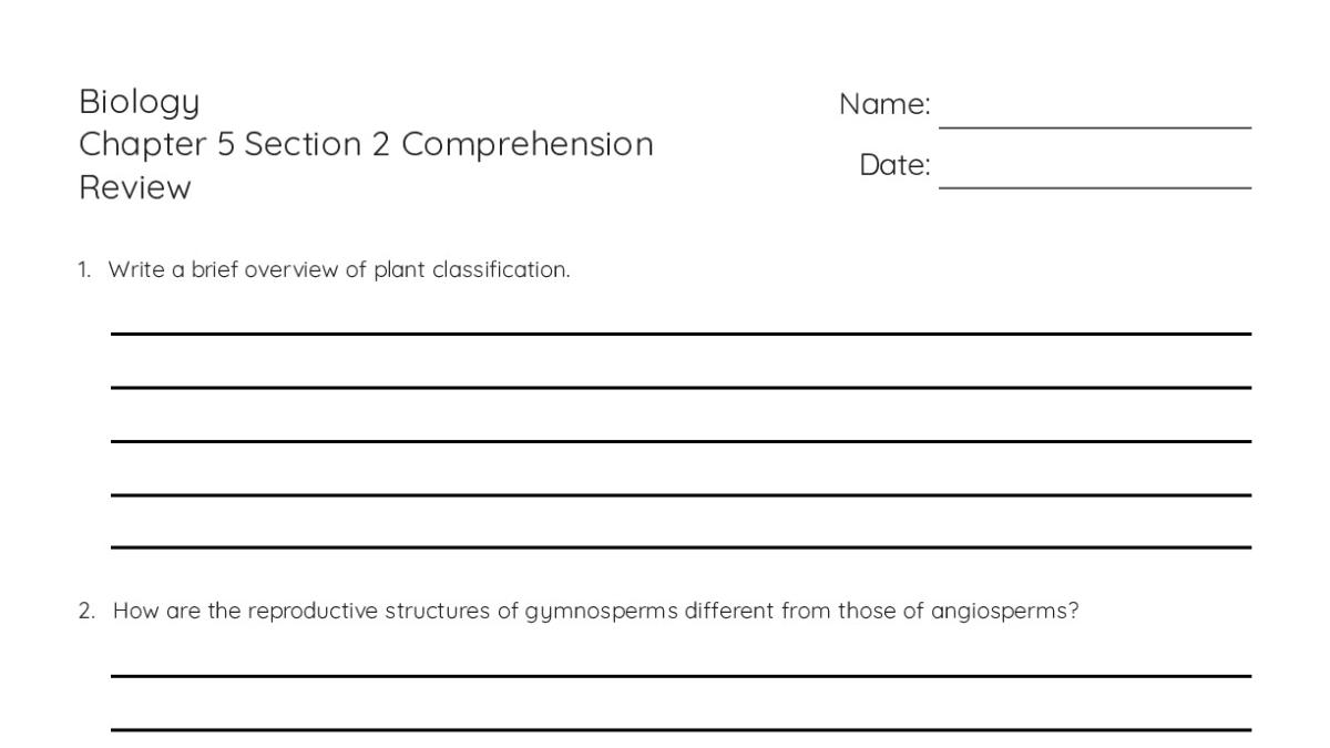 Biology Chapter 5 Section 2 Comprehension Review - My Worksheet Maker ...