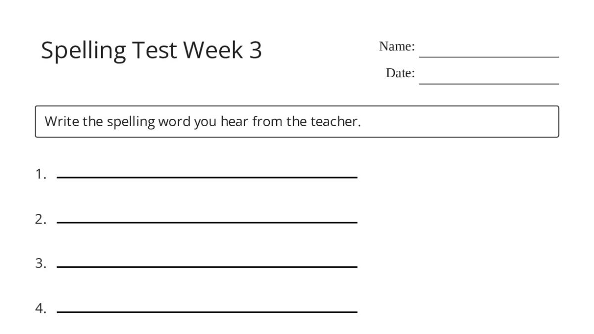 Spelling Test Week 3 - My Worksheet Maker: Create Your Own Worksheets