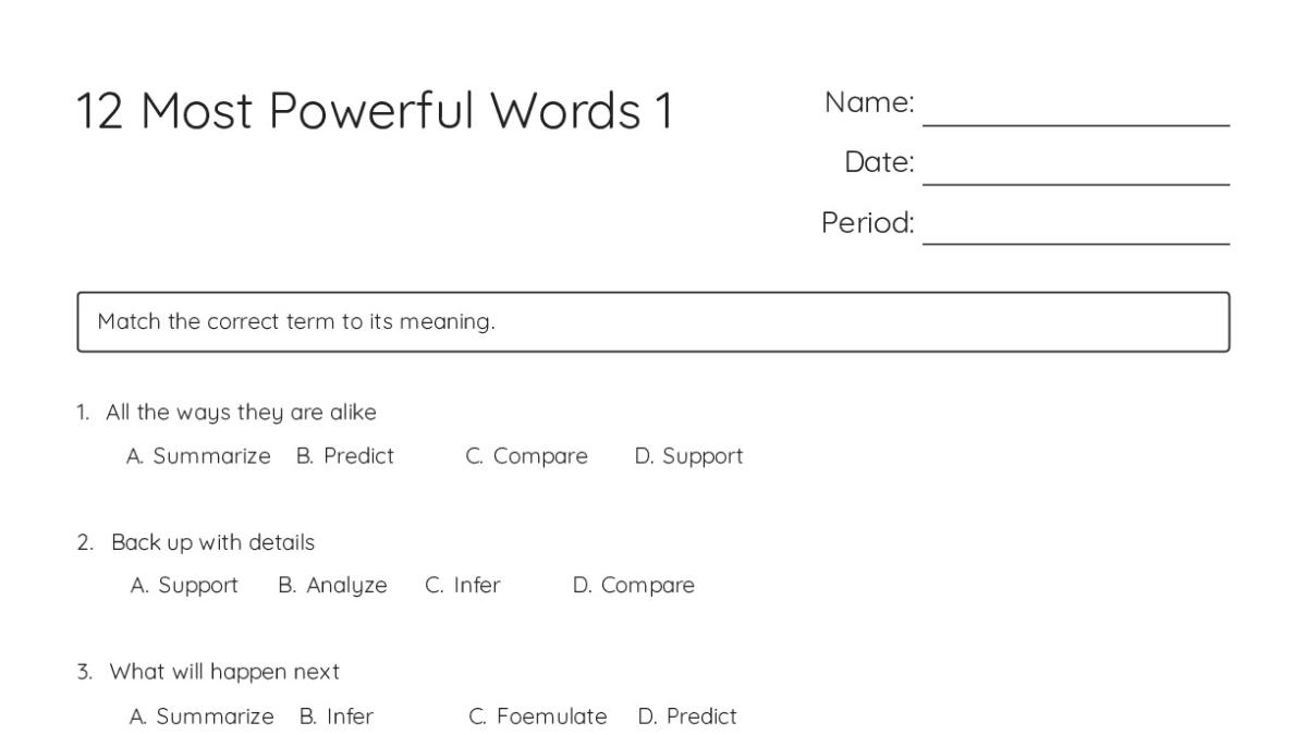 12 Most Powerful Words 1 - My Worksheet Maker: Create Your Own Worksheets