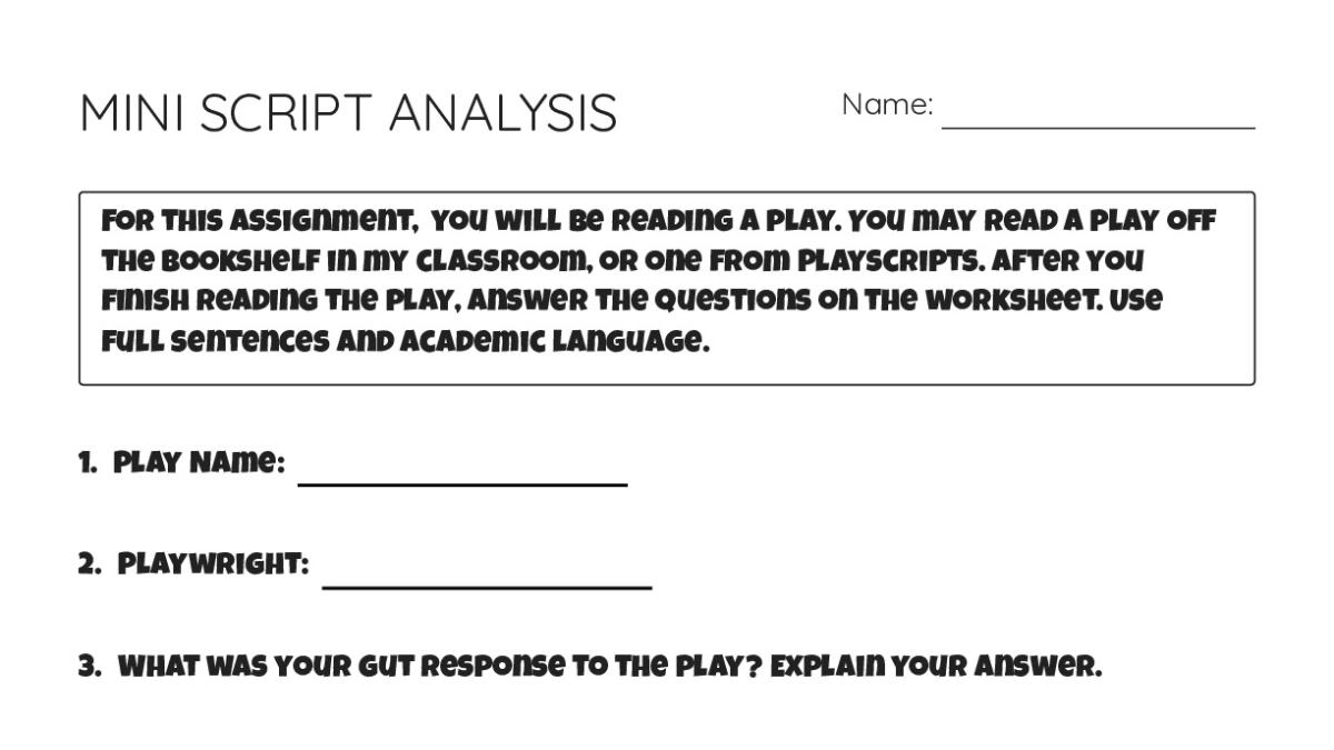 MINI SCRIPT ANALYSIS - My Worksheet Maker: Create Your Own Worksheets