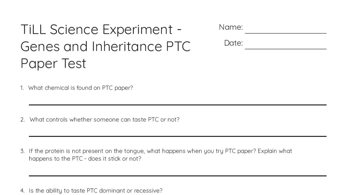 Ptc Paper Activity TiLL Science Experiment - Genes and Inheritance PTC Paper Test - My ...
