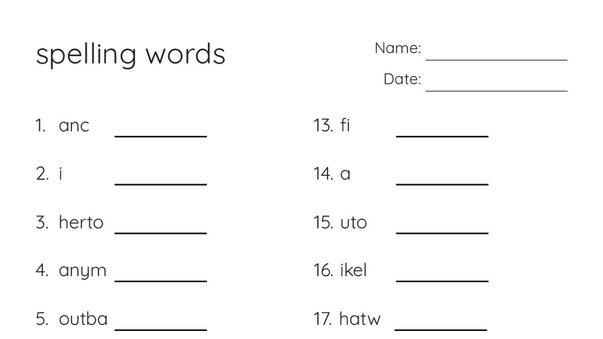 spelling words - My Worksheet Maker: Create Your Own Worksheets