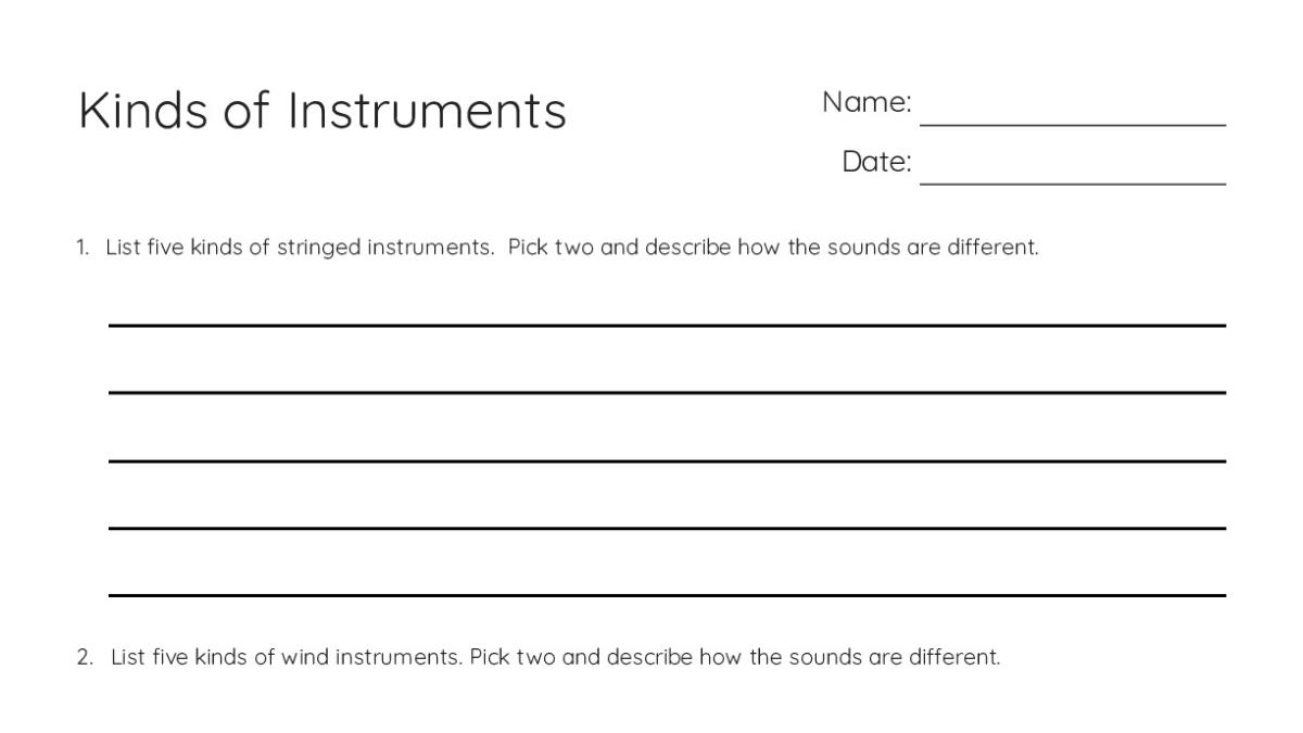 Difference Instrument Printable Kinds of Instruments - My Worksheet Maker: Create Your Own Worksheets