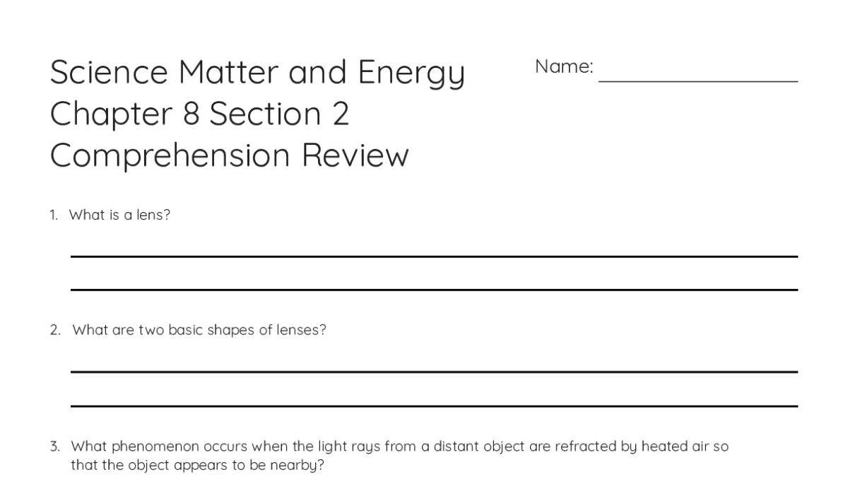 Science Matter and Energy Chapter 8 Section 2 Comprehension Review - My ...