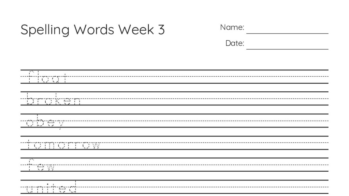 Spelling Words Week 3 - My Worksheet Maker: Create Your Own Worksheets