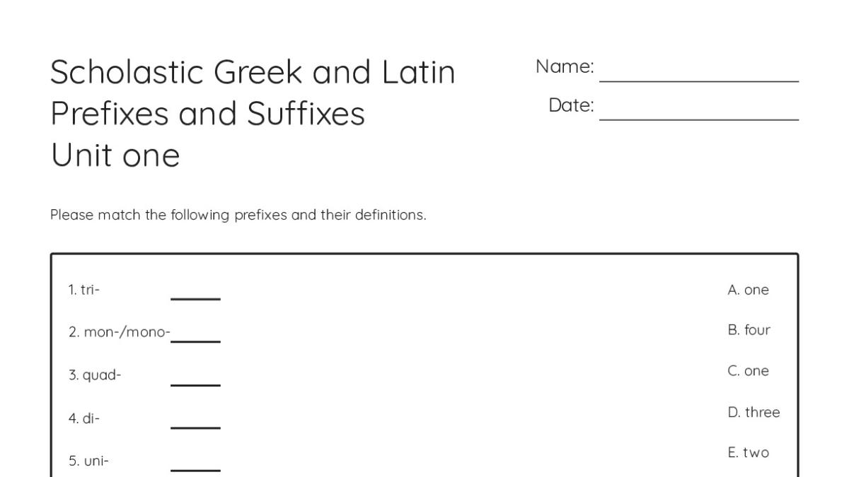 Scholastic Greek and Latin Prefixes and Suffixes Unit one - My ...