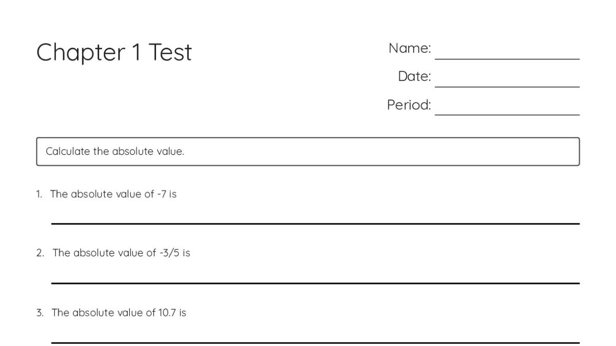 Chapter 1 Test - My Worksheet Maker: Create Your Own Worksheets