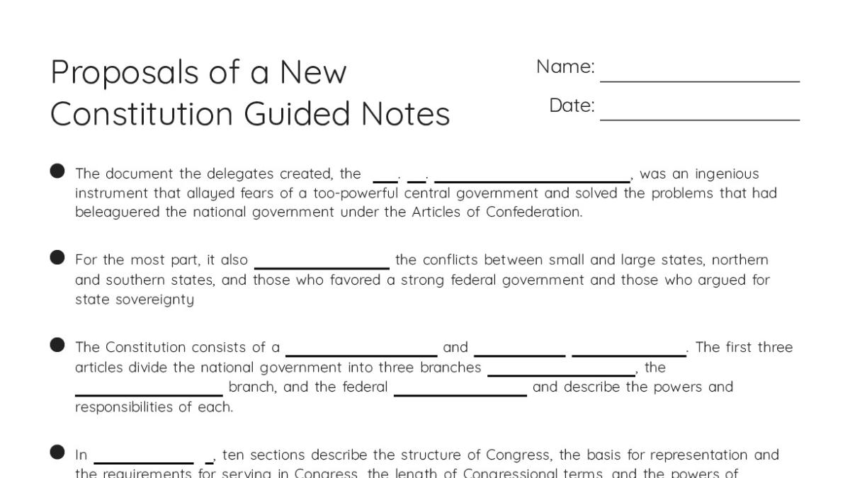 Proposals of a New Constitution Guided Notes - My Worksheet Maker ...