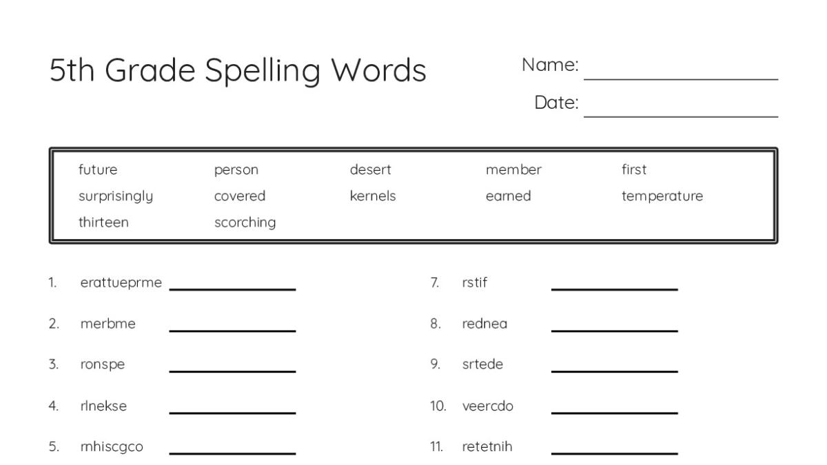 5th Grade Spelling Words - My Worksheet Maker: Create Your Own Worksheets