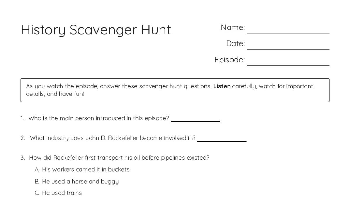 History Scavenger Hunt - My Worksheet Maker: Create Your Own Worksheets