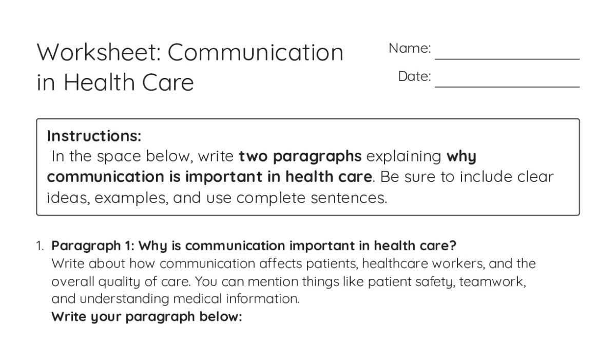Worksheet: Communication in Health Care - My Worksheet Maker: Create ...