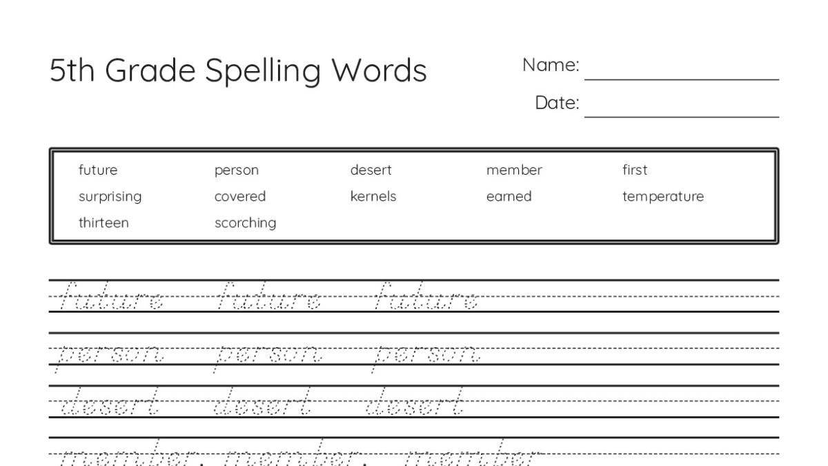 5th Grade Spelling Words - My Worksheet Maker: Create Your Own Worksheets