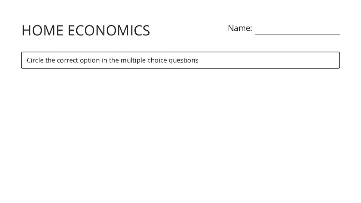HOME ECONOMICS - My Worksheet Maker: Create Your Own Worksheets