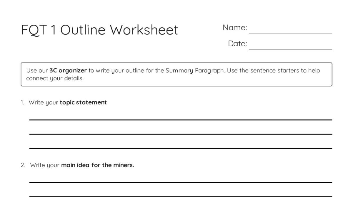 FQT 1 Outline Worksheet - My Worksheet Maker: Create Your Own Worksheets