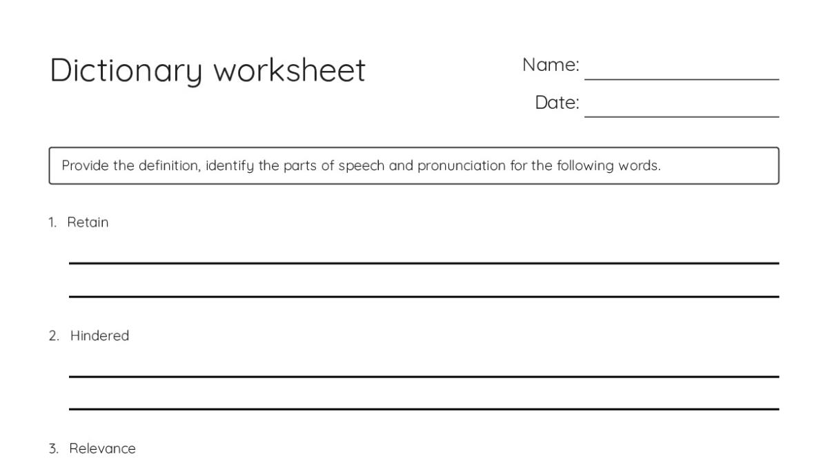 Dictionary worksheet - My Worksheet Maker: Create Your Own Worksheets