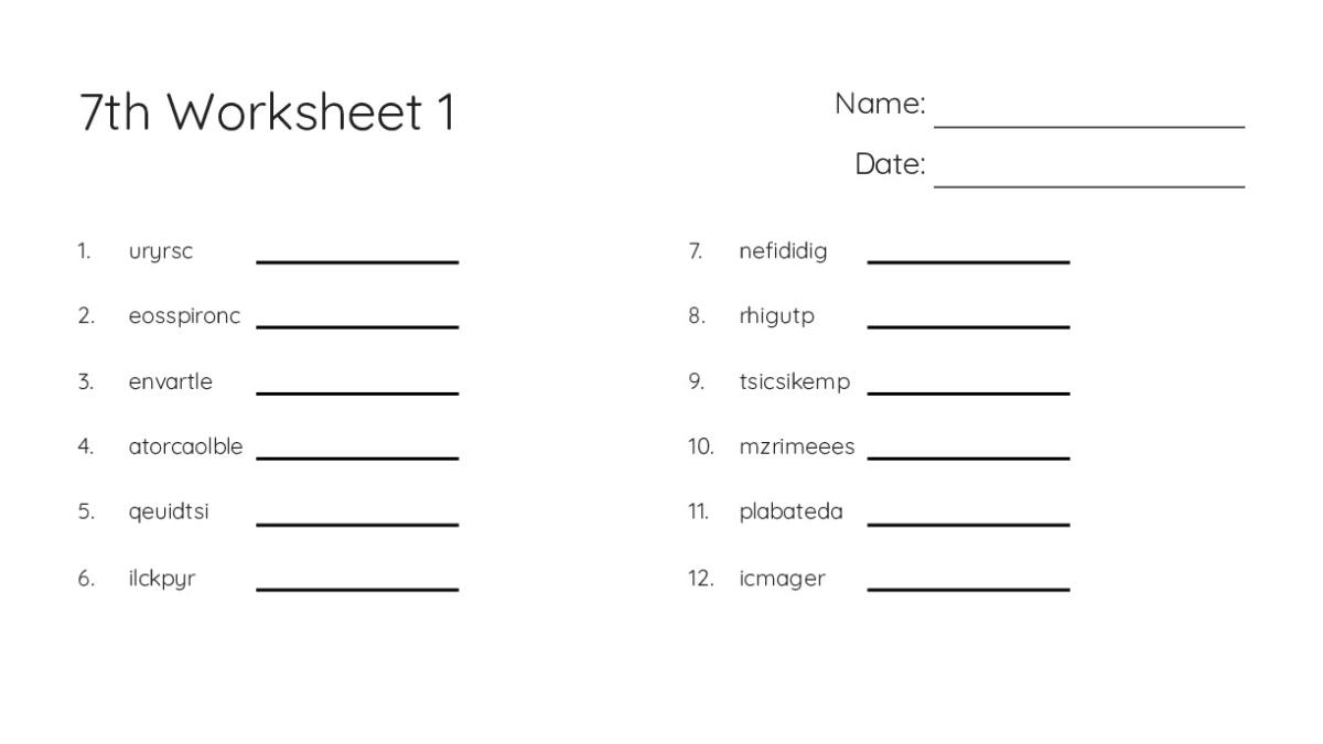 7th Worksheet 1 - My Worksheet Maker: Create Your Own Worksheets