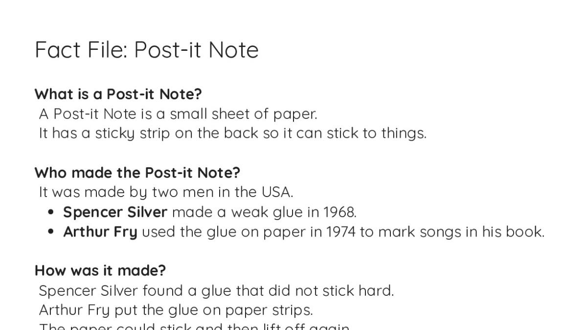 Fact File: Post-it Note - My Worksheet Maker: Create Your Own Worksheets