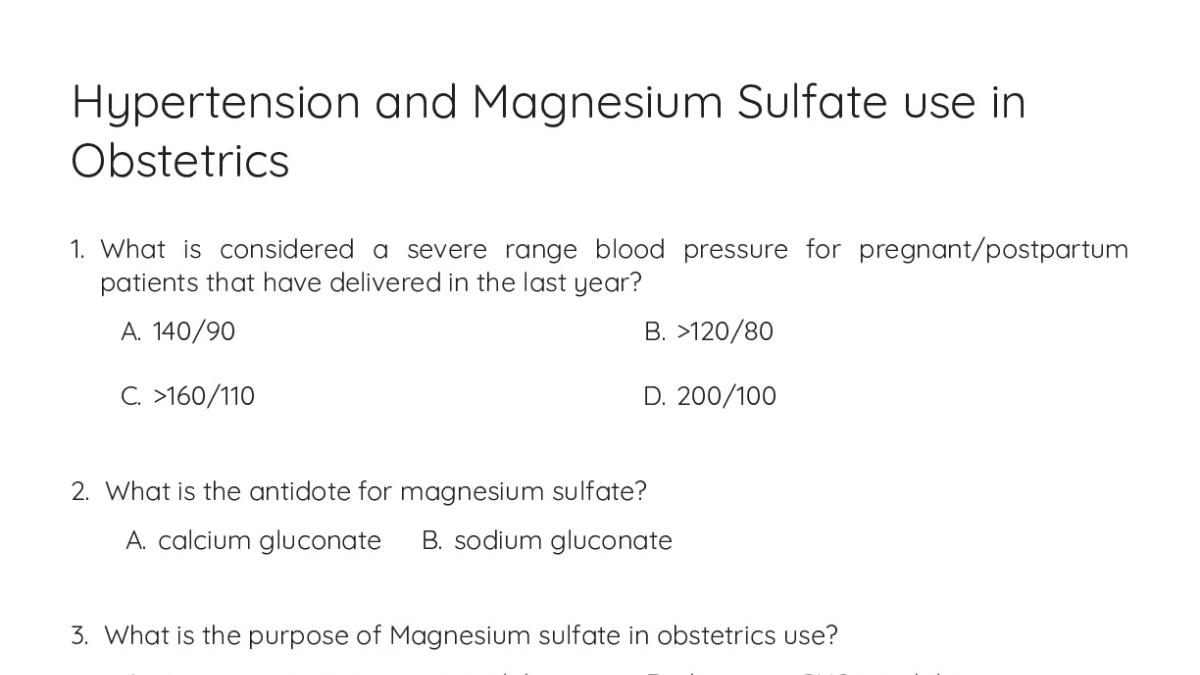 Hypertension and Magnesium Sulfate use in Obstetrics - My Worksheet ...