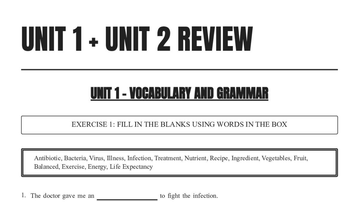 UNIT 1 + UNIT 2 REVIEW - My Worksheet Maker: Create Your Own Worksheets
