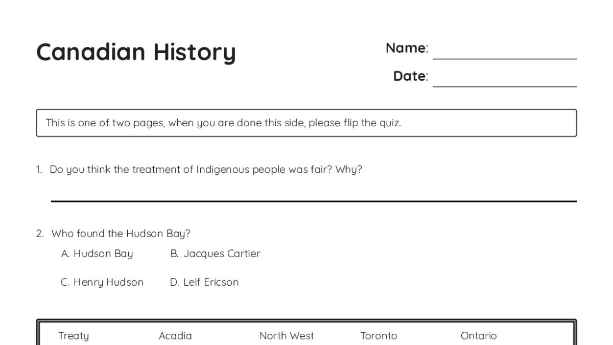 Canadian History - My Worksheet Maker: Create Your Own Worksheets
