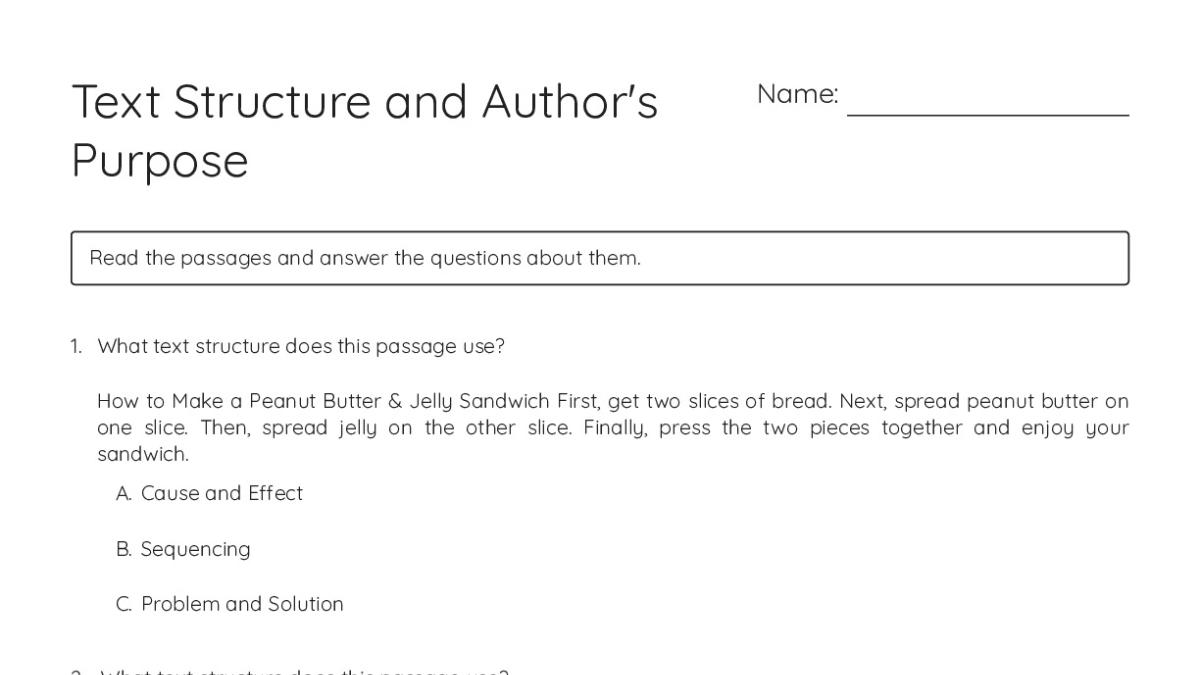 Text Structure and Author's Purpose - My Worksheet Maker: Create Your ...