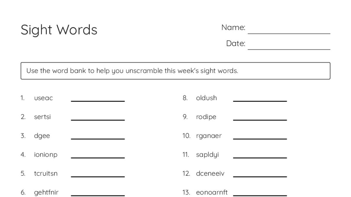Sight Words - My Worksheet Maker: Create Your Own Worksheets