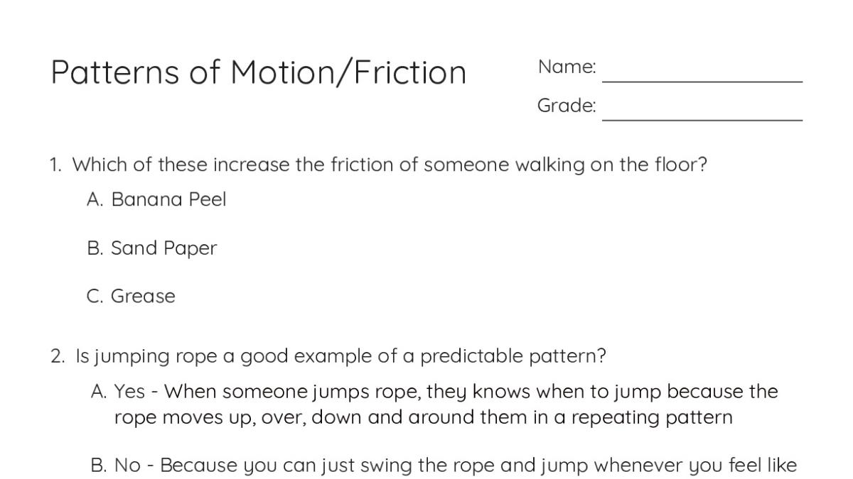 Patterns of Motion/Friction - My Worksheet Maker: Create Your Own ...
