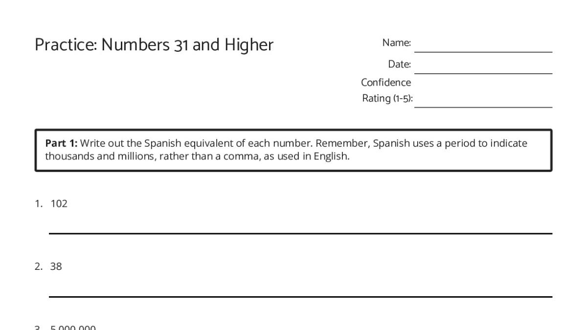 31 Numbers List Practice: Numbers 31 and Higher - My Worksheet Maker: Create Your Own ...