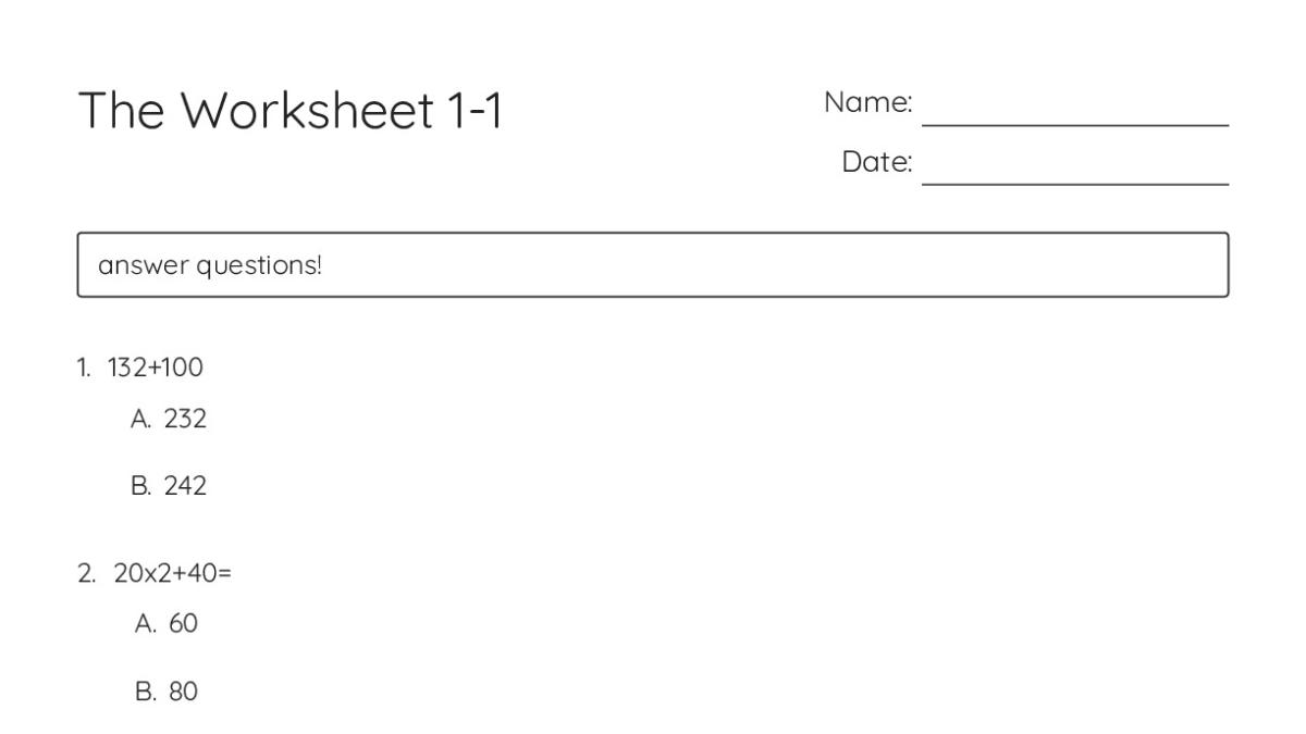 The Worksheet 1-1 - My Worksheet Maker: Create Your Own Worksheets