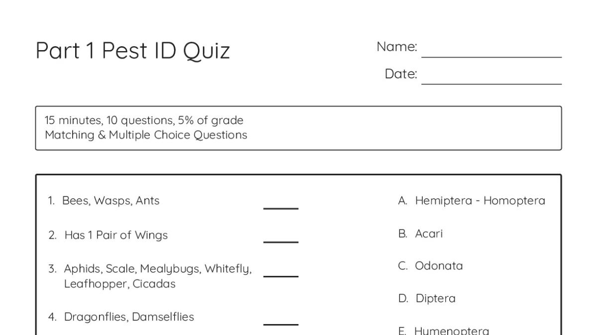 Part 1 Pest ID Quiz - My Worksheet Maker: Create Your Own Worksheets