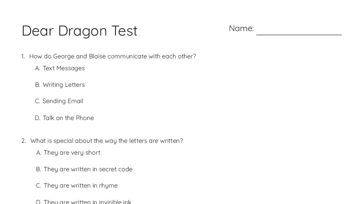 Dear Dragon Test - My Worksheet Maker: Create Your Own Worksheets