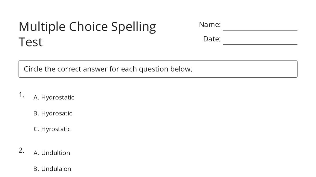 Multiple Choice Spelling Test - My Worksheet Maker: Create Your Own ...