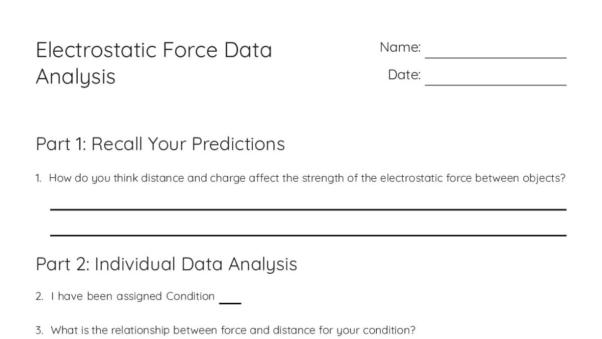 Electrostatic Force Data Analysis - My Worksheet Maker: Create Your Own ...