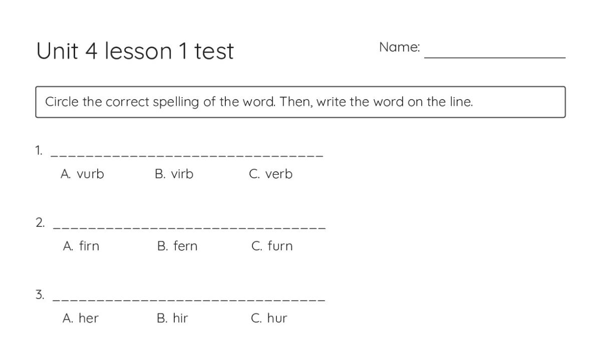 Unit 4 lesson 1 test - My Worksheet Maker: Create Your Own Worksheets