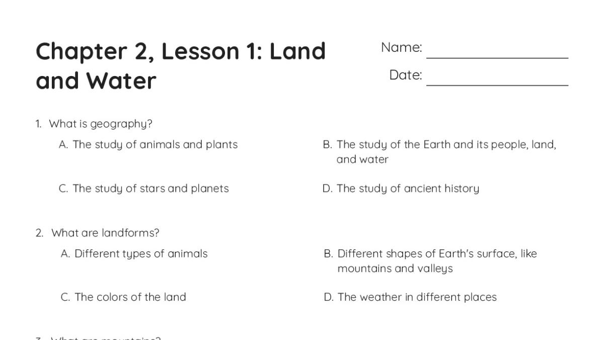 Chapter 2, Lesson 1: Land and Water - My Worksheet Maker: Create Your ...