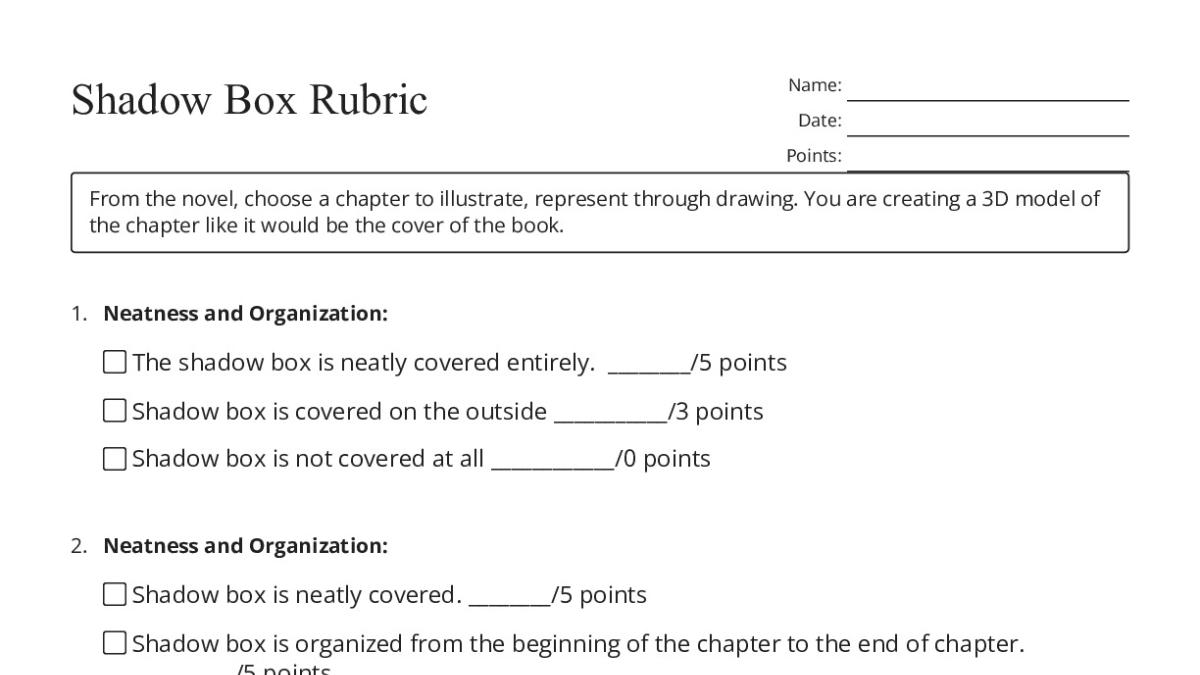 Shadow Rubic Shadow Box Rubric - My Worksheet Maker: Create Your Own Worksheets