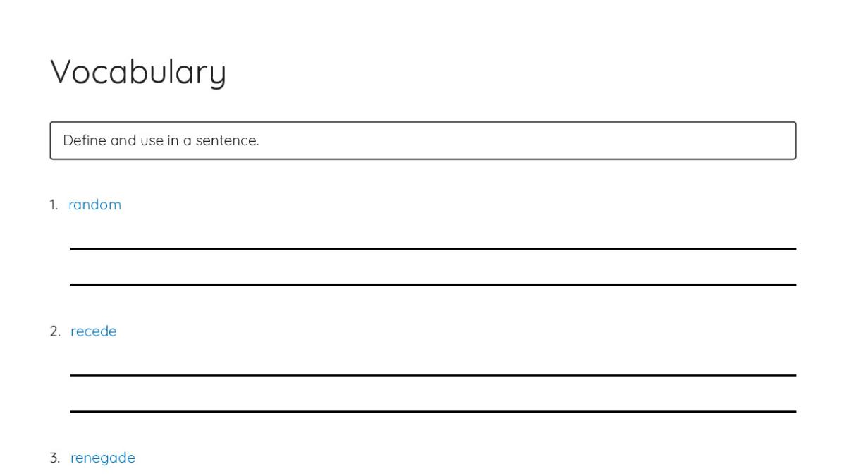 Vocabulary - My Worksheet Maker: Create Your Own Worksheets