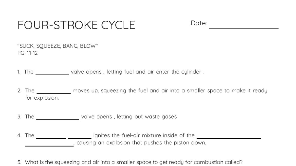 FOUR-STROKE CYCLE - My Worksheet Maker: Create Your Own Worksheets